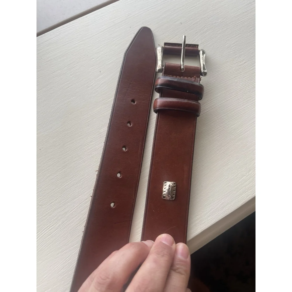 Vtg Neiman Marcus Brown Leather Western Concho Style Belt 34 Silver Buckle